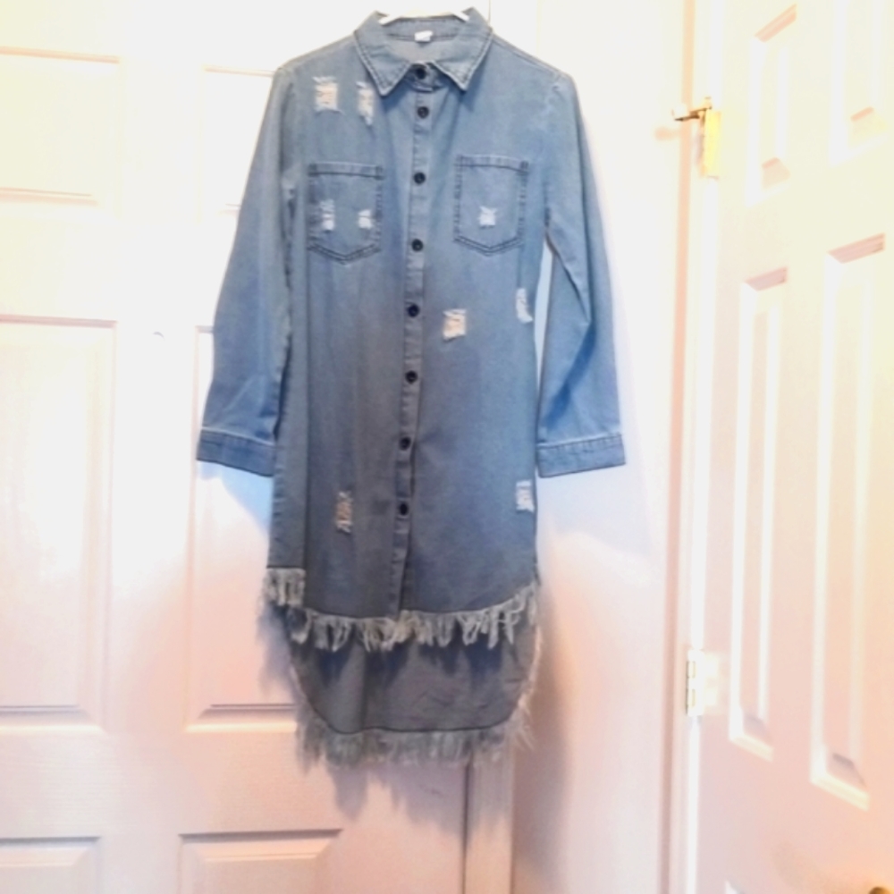 Women Ripped Denim Jean Dress